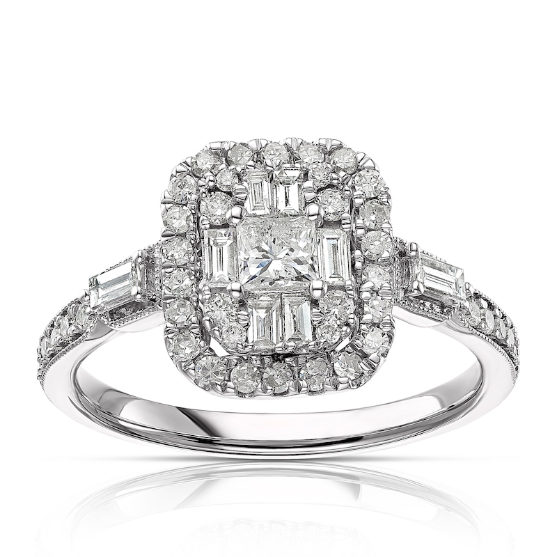 Main Image 1 of Engagement Ring 9ct White Gold 0.66ct Total Diamond Rectangle Cluster Ring