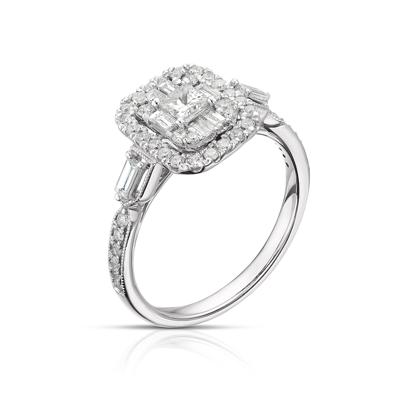 Main Image 2 of Engagement Ring 9ct White Gold 0.66ct Total Diamond Rectangle Cluster Ring