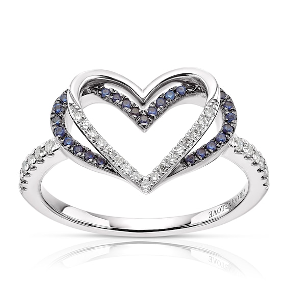 Vera Wang Silver Sapphire 0.12ct Diamond Heart Ring