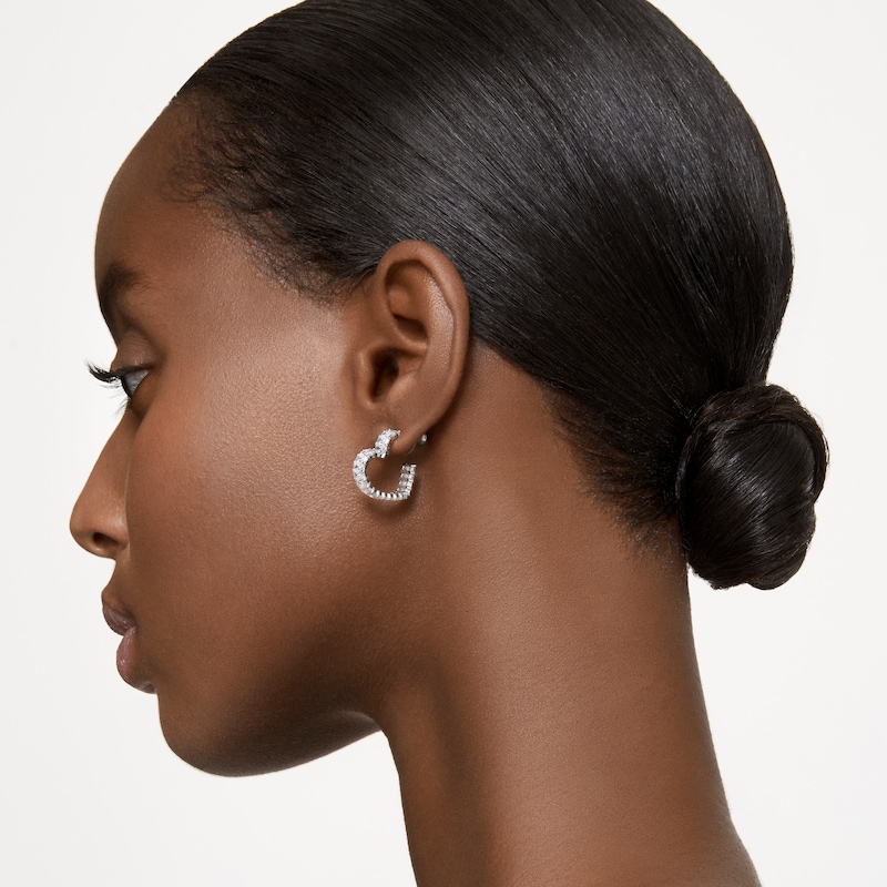 Swarovski Matrix Silver-Tone Crystal Heart Earrings