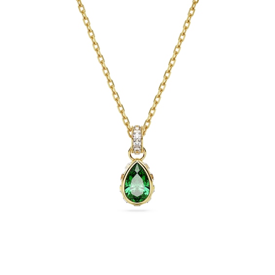 Swarovski Stilla Gold Tone Green Crystal Pear Pendant