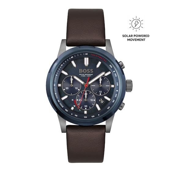 BOSS Solgrade Men’s Recycled Brown Leather Strap Watch