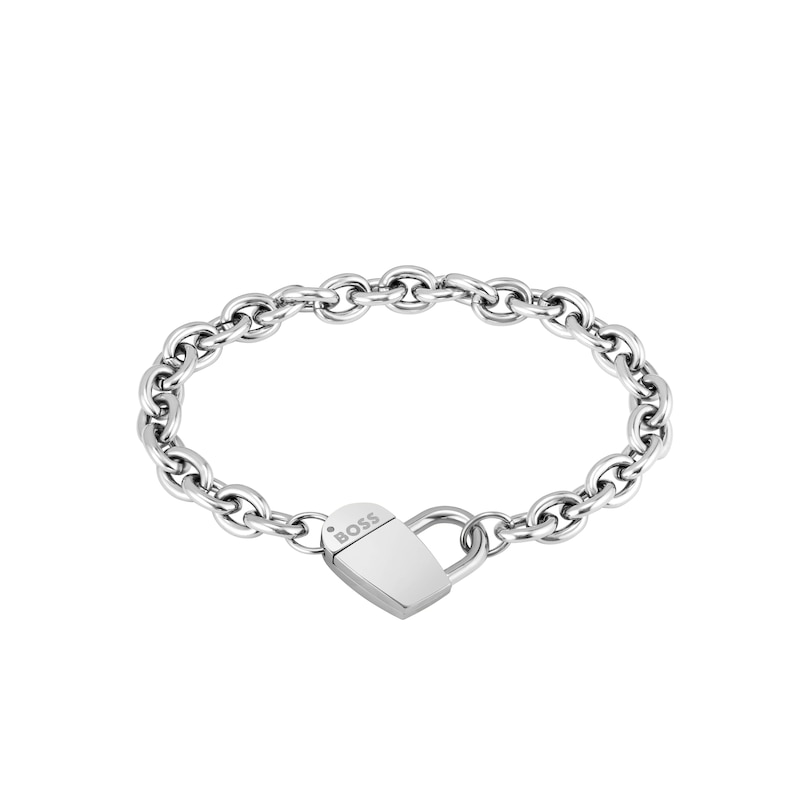 BOSS Dinya Stainless Steel 7 Inch Heart Padlock Bracelet