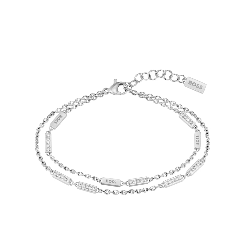 BOSS Laria Stainless Steel 7 Inch Crystal Chain Bracelet