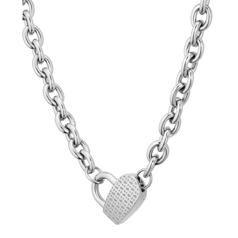 BOSS Dinya Stainless Steel Heart Padlock Necklace