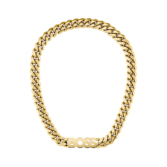 BOSS Kassy Mens Gold Plated Steel Curb Chain Necklace