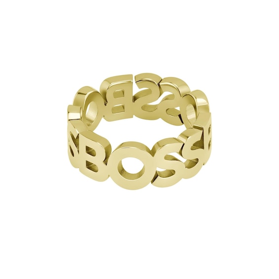 BOSS Kassy Men’s Gold Plated Stainless Steel Ring (Size L)