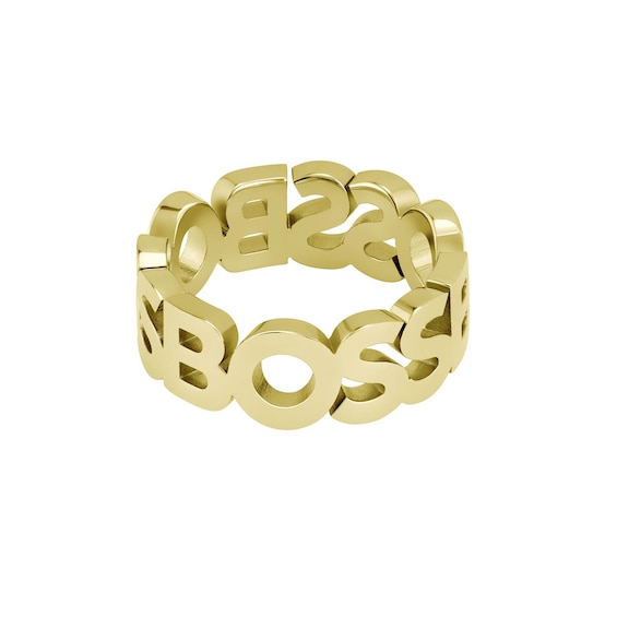 BOSS Kassy Men’s Gold Plated Stainless Steel Ring (Size M)
