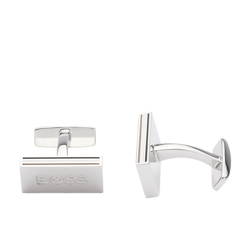 BOSS B-Iconic Men's Rectangular Logo Engraved Cufflinks