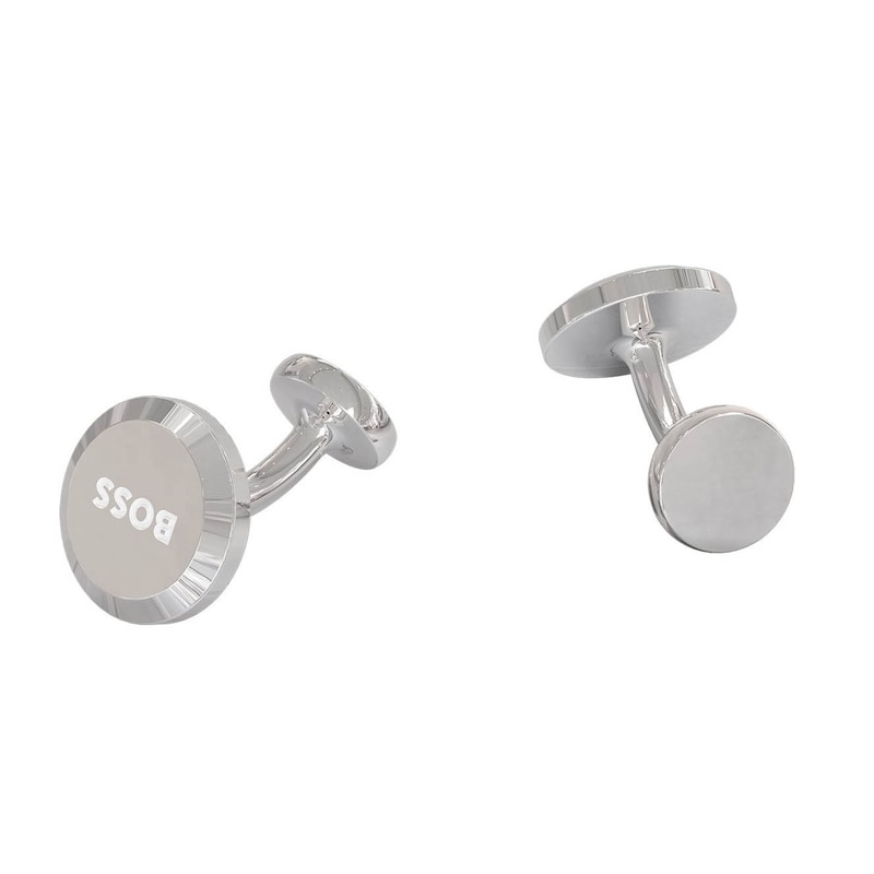 BOSS Men's Silver Tone Round Cufflinks