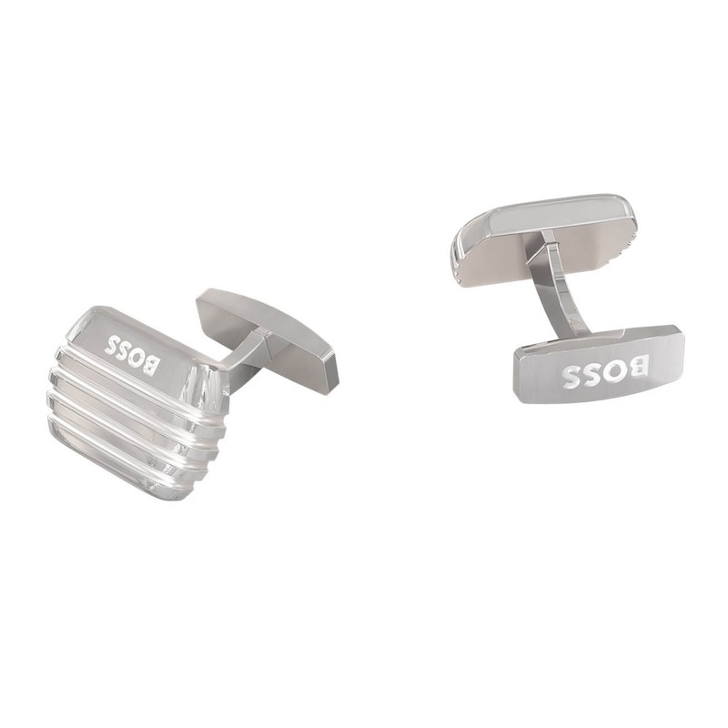 BOSS Men's Silver Tone Engraved Cufflinks