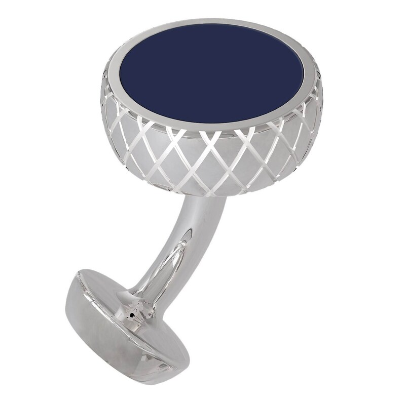 BOSS Men's Silver Tone Blue Enamel Circle Cufflinks Ernest Jones