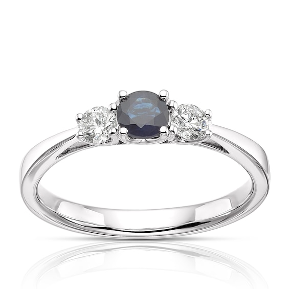 18ct White Gold Sapphire 0.20ct Diamond Trilogy Ring