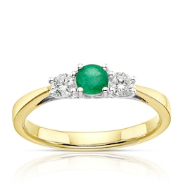 18ct Yellow Gold Emerald 0.20ct Diamond Trilogy Ring