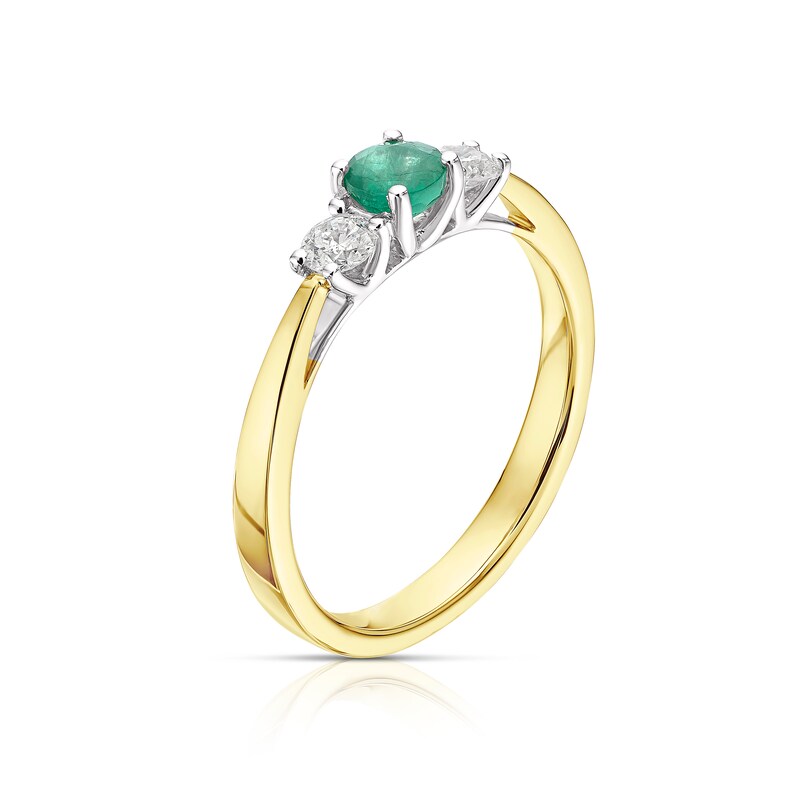 18ct Yellow Gold Emerald 0.20ct Diamond Trilogy Ring