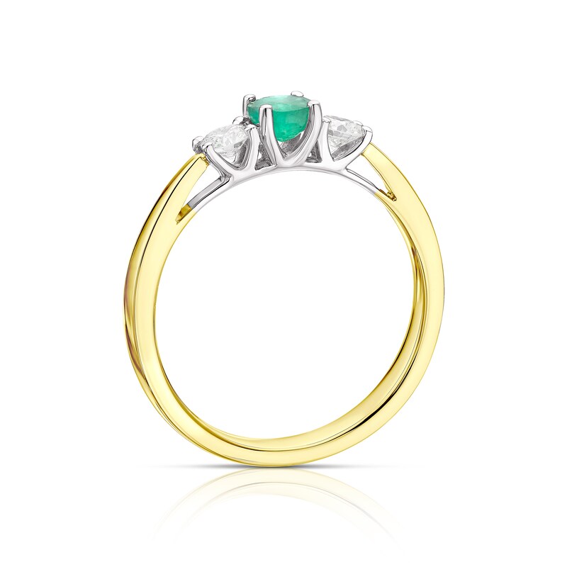 18ct Yellow Gold Emerald 0.20ct Diamond Trilogy Ring
