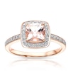 Thumbnail Image 1 of 9ct Rose Gold Morganite 0.20ct Diamond Halo Cushion Cut Ring