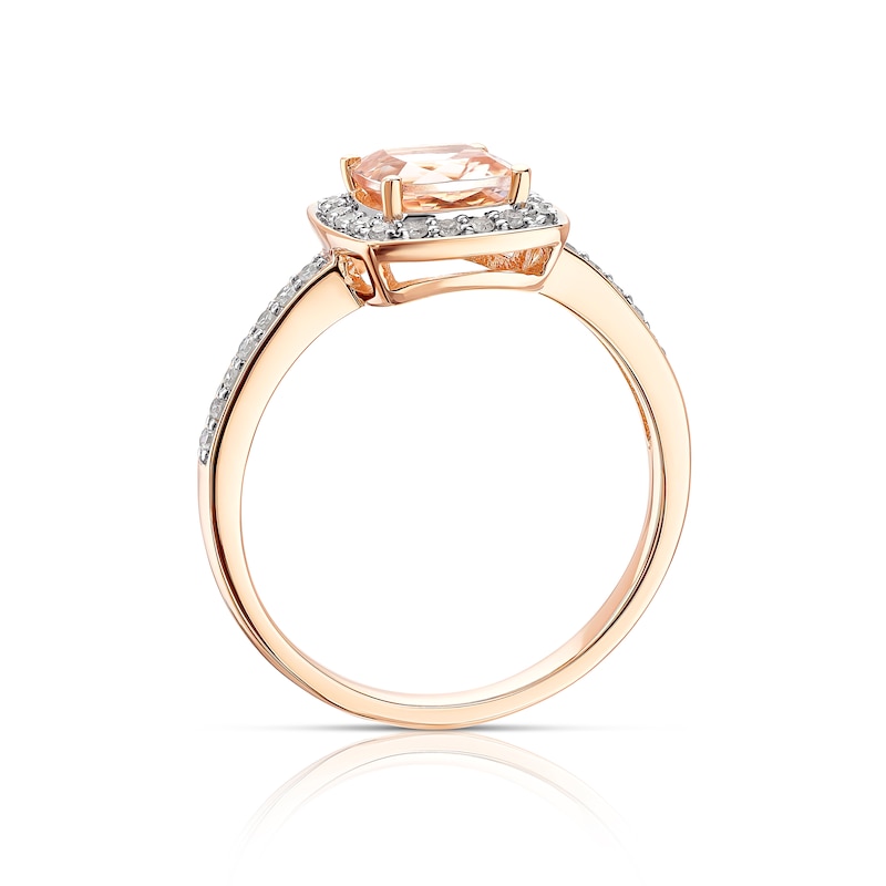 9ct Rose Gold Morganite 0.20ct Diamond Halo Cushion Cut Ring