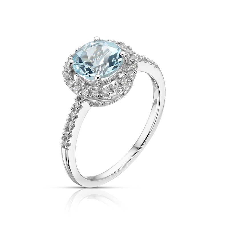 9ct White Gold Aquamarine 0.10ct Diamond Halo Ring