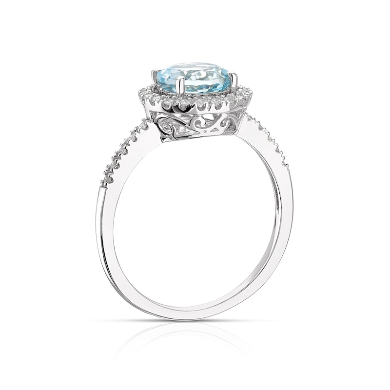 9ct White Gold Aquamarine 0.10ct Diamond Halo Ring