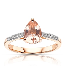 9ct Rose Gold Morganite 0.06ct Diamond Pear Cut Ring