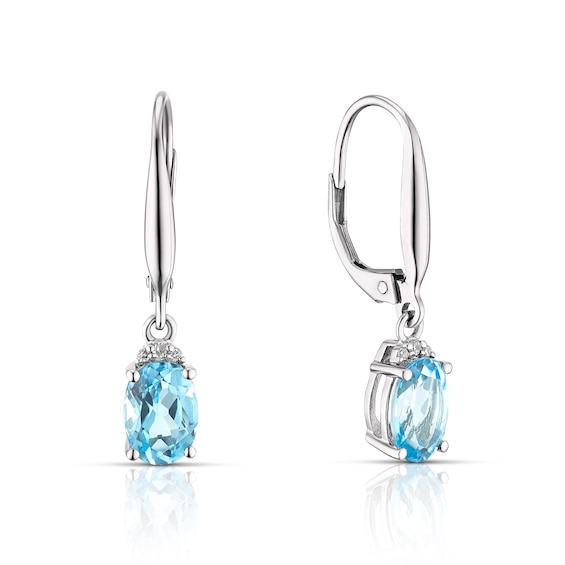 9ct White Gold Swiss Blue Topaz and Diamond Drop Earrings