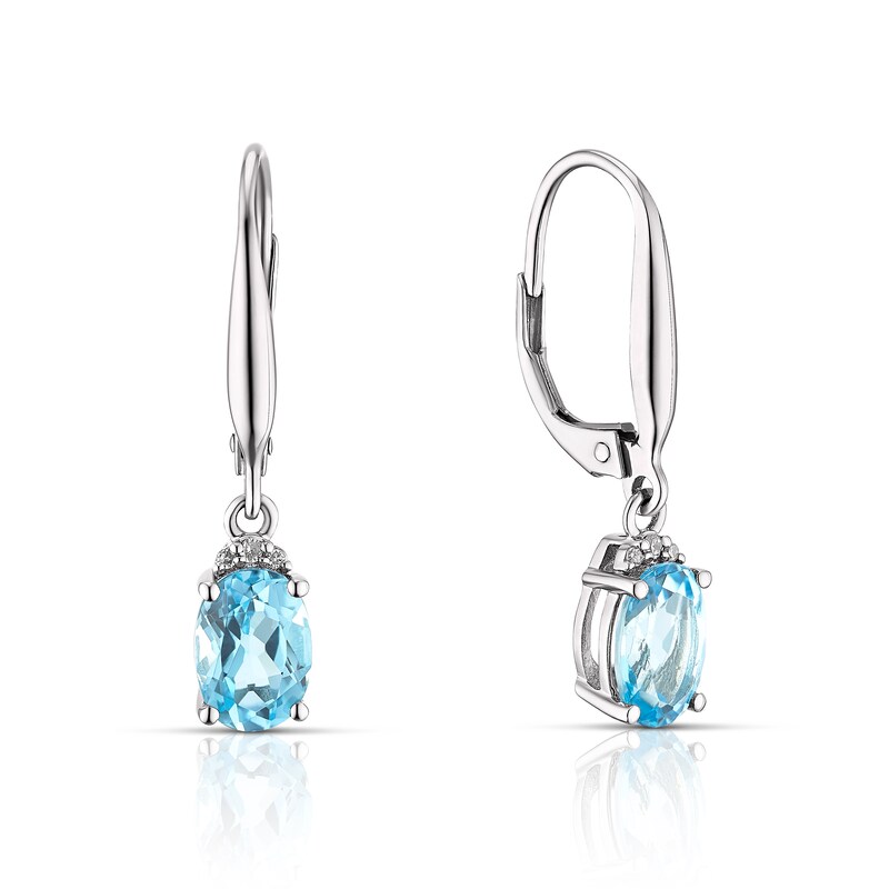 9ct White Gold Swiss Blue Topaz & Diamond Drop Earrings