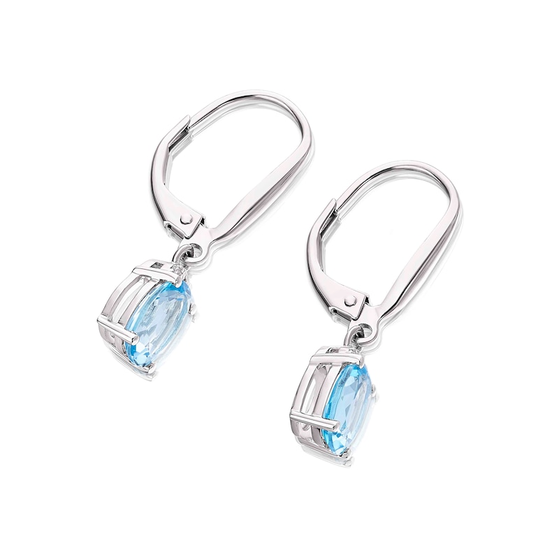 9ct White Gold Swiss Blue Topaz & Diamond Drop Earrings