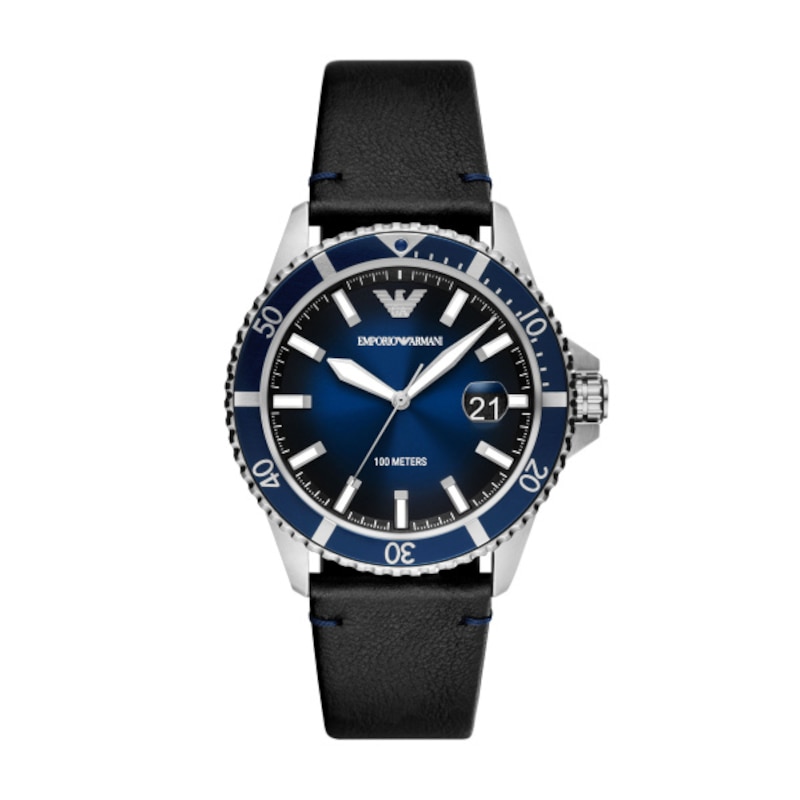 Emporio Armani Men's Blue Ombre Dial Black Leather Strap Watch