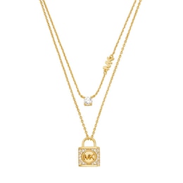 Michael Kors Gold Tone Cubic Zirconia Padlock Necklace