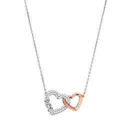Michael Kors Love Two Tone CZ Interlocking Heart Necklace