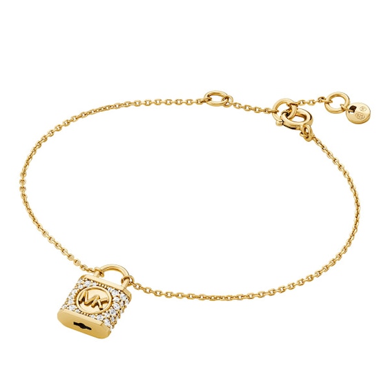 Michael Kors MK Gold Tone Cubic Zirconia Padlock Bracelet