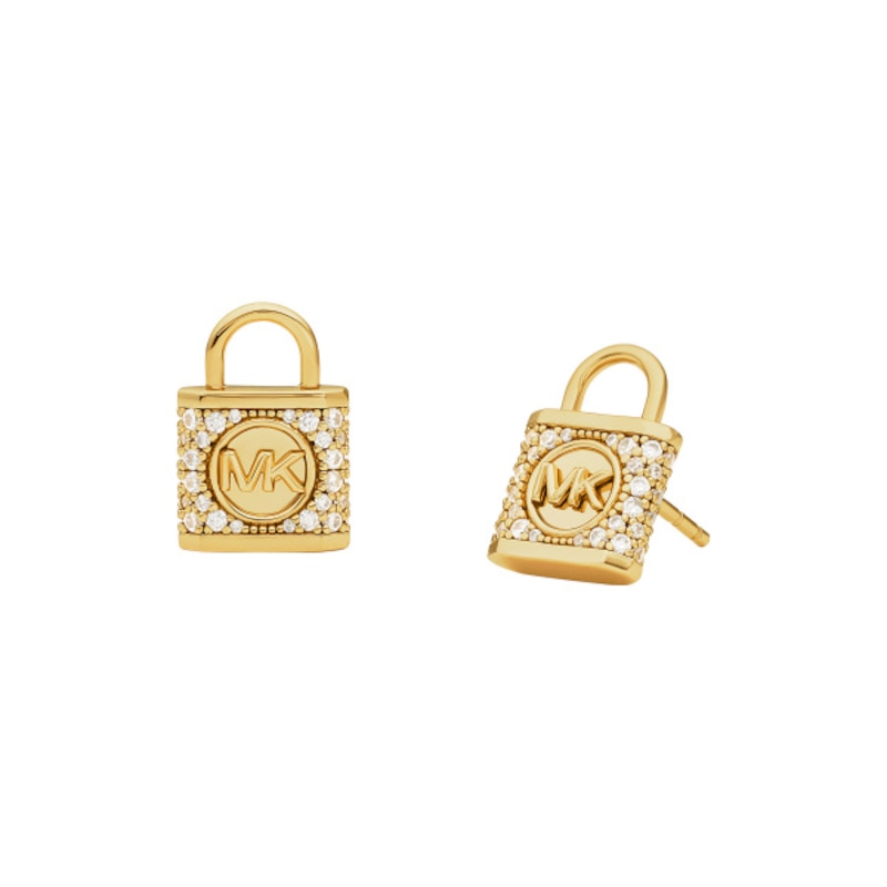 Michael Kors Gold-Tone Cubic Zirconia Padlock Stud Earrings