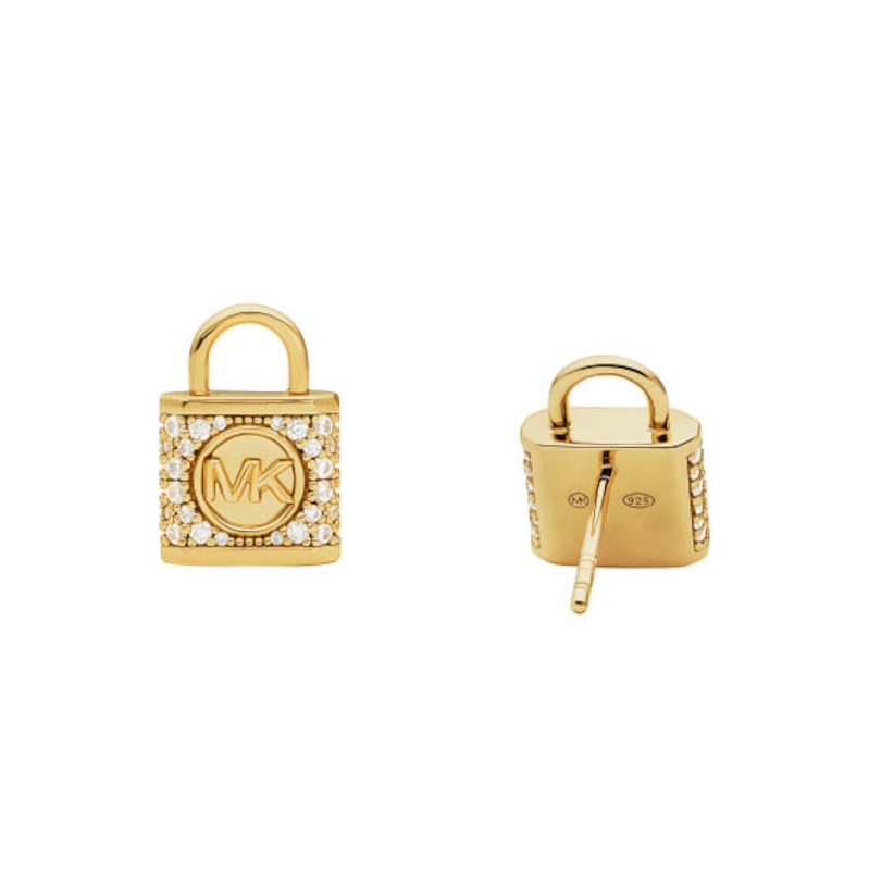 Michael Kors Gold-Tone Cubic Zirconia Padlock Stud Earrings