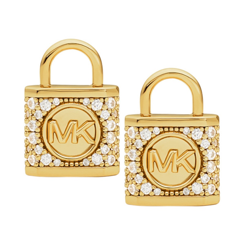 Michael Kors Gold-Tone Cubic Zirconia Padlock Stud Earrings