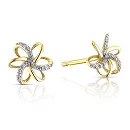9ct Yellow Gold 0.05ct Diamond Flower Stud Earrings