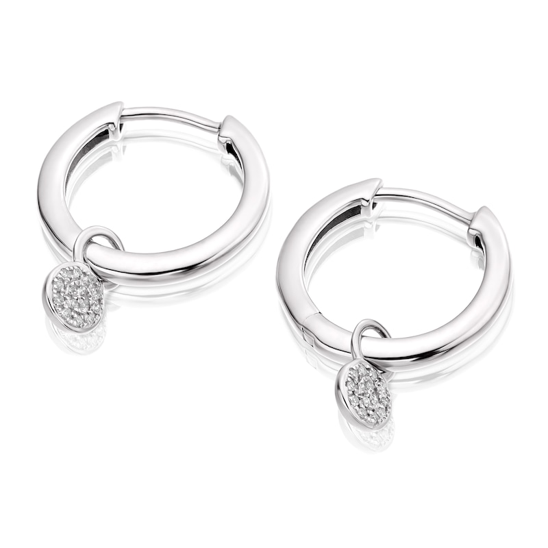 Main Image 2 of 9ct White Gold 0.03ct Diamond Disc Drop Hoop Earrings