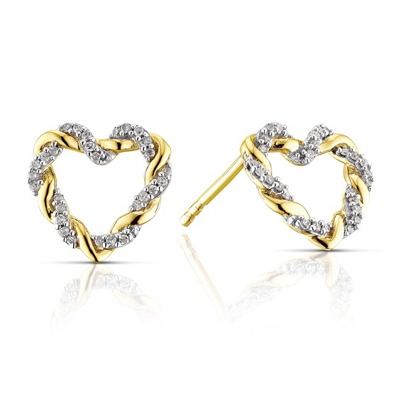 9ct Yellow Gold 0.10ct Diamond Twist Heart Earrings