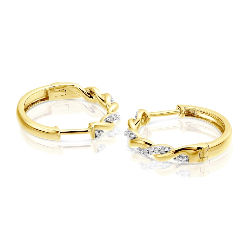 Main Image 2 of 9ct Yellow Gold 0.10ct Diamond Twist Hoop Earrings