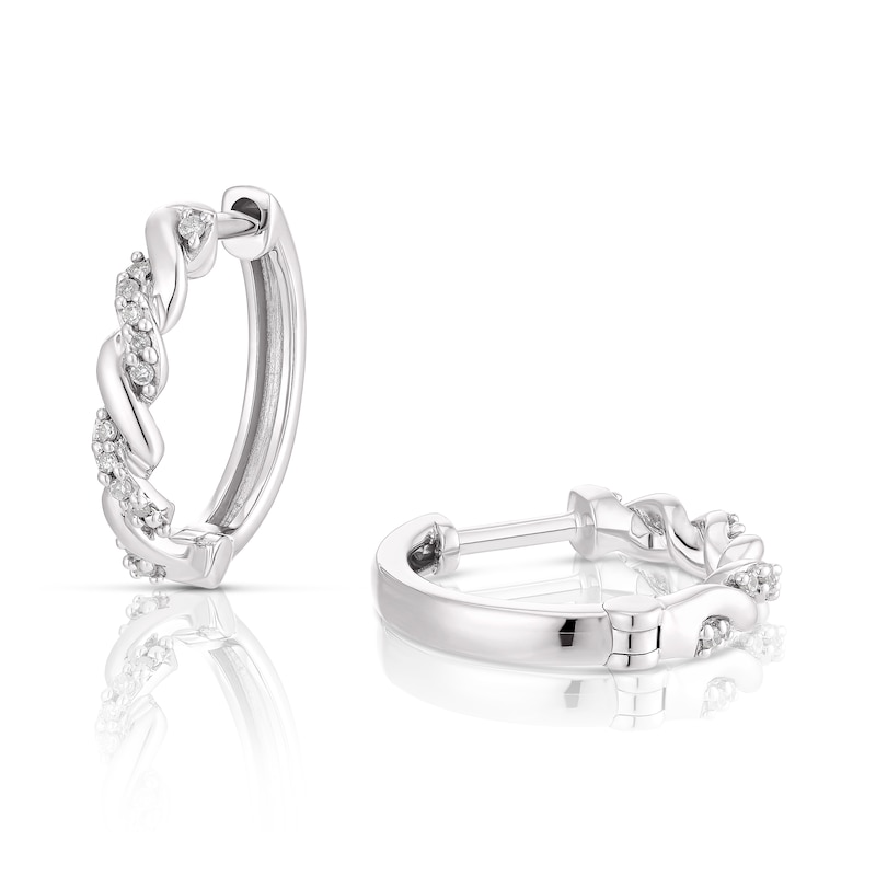 9ct White Gold 0.08ct Diamond Twist Hoop Earrings