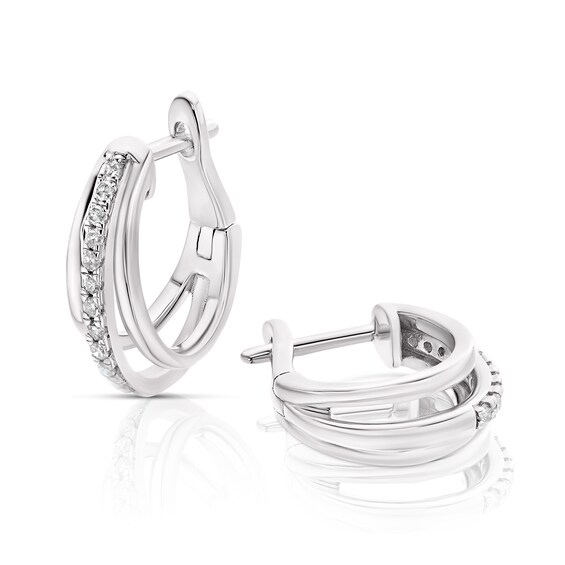 9ct White Gold 0.10ct Diamond Triple Split Hoop Earrings