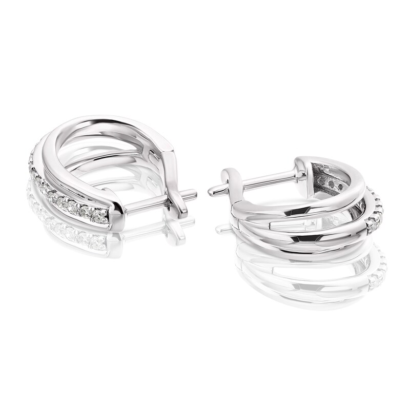 9ct White Gold 0.10ct Diamond Triple Split Hoop Earrings