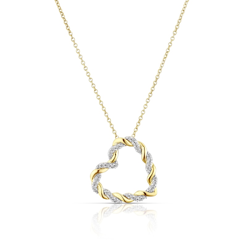 Main Image 1 of 9ct Yellow Gold 0.15ct Diamond Twist Heart Pendant
