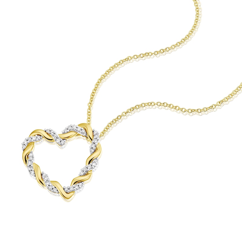 Main Image 2 of 9ct Yellow Gold 0.15ct Diamond Twist Heart Pendant