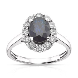 18ct White Gold Sapphire 0.50ct Diamond Cluster Ring