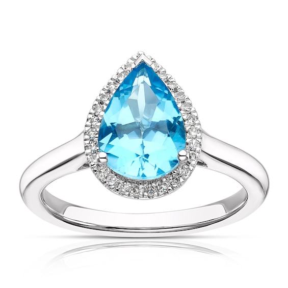 9ct White Gold Swiss Blue Topaz 0.10ct Diamond Ring