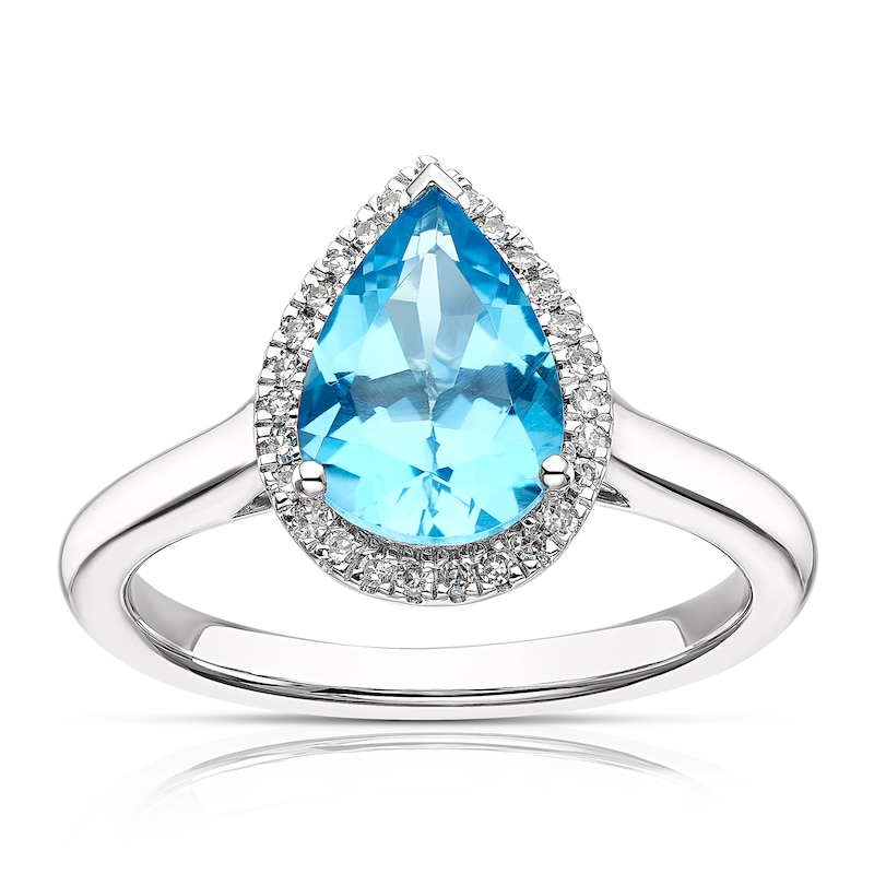 Main Image 1 of 9ct White Gold Swiss Blue Topaz 0.10ct Diamond Ring