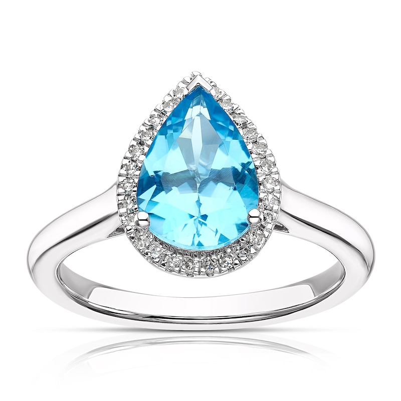 9ct White Gold Swiss Blue Topaz 0.10ct Diamond Ring