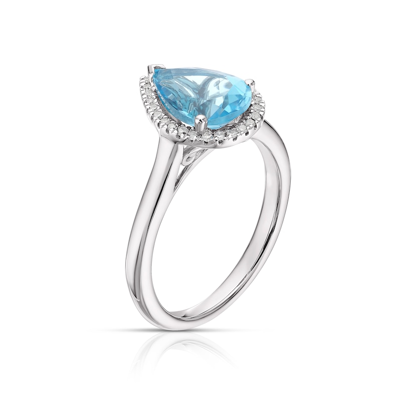 Main Image 2 of 9ct White Gold Swiss Blue Topaz 0.10ct Diamond Ring