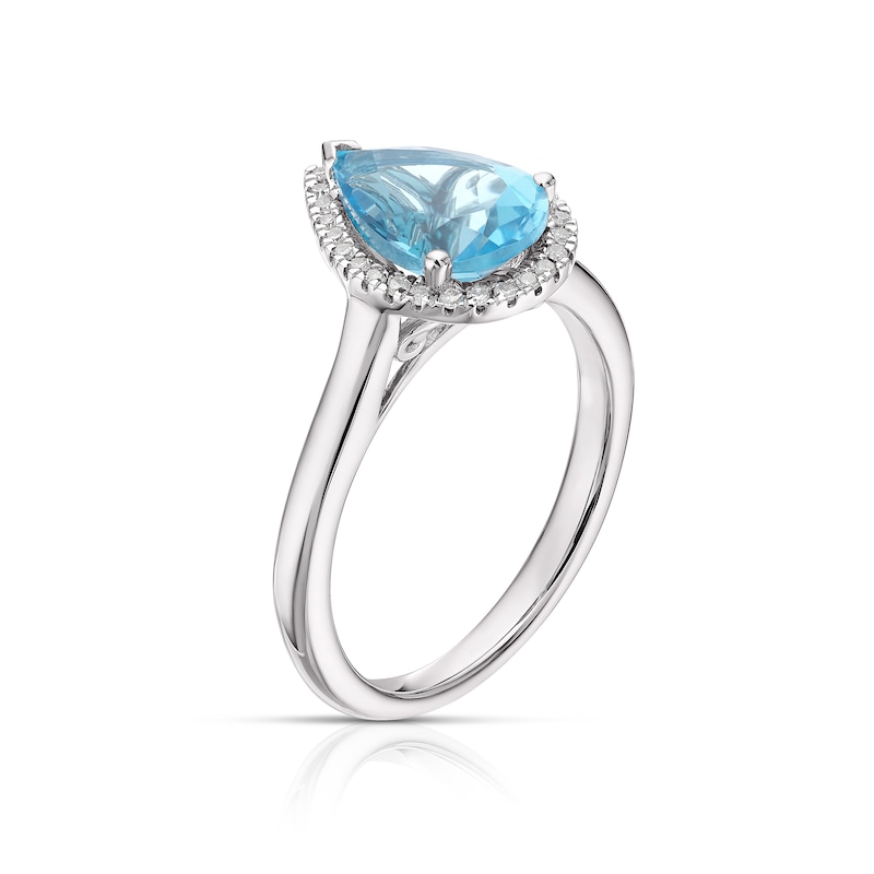 9ct White Gold Swiss Blue Topaz 0.10ct Diamond Ring